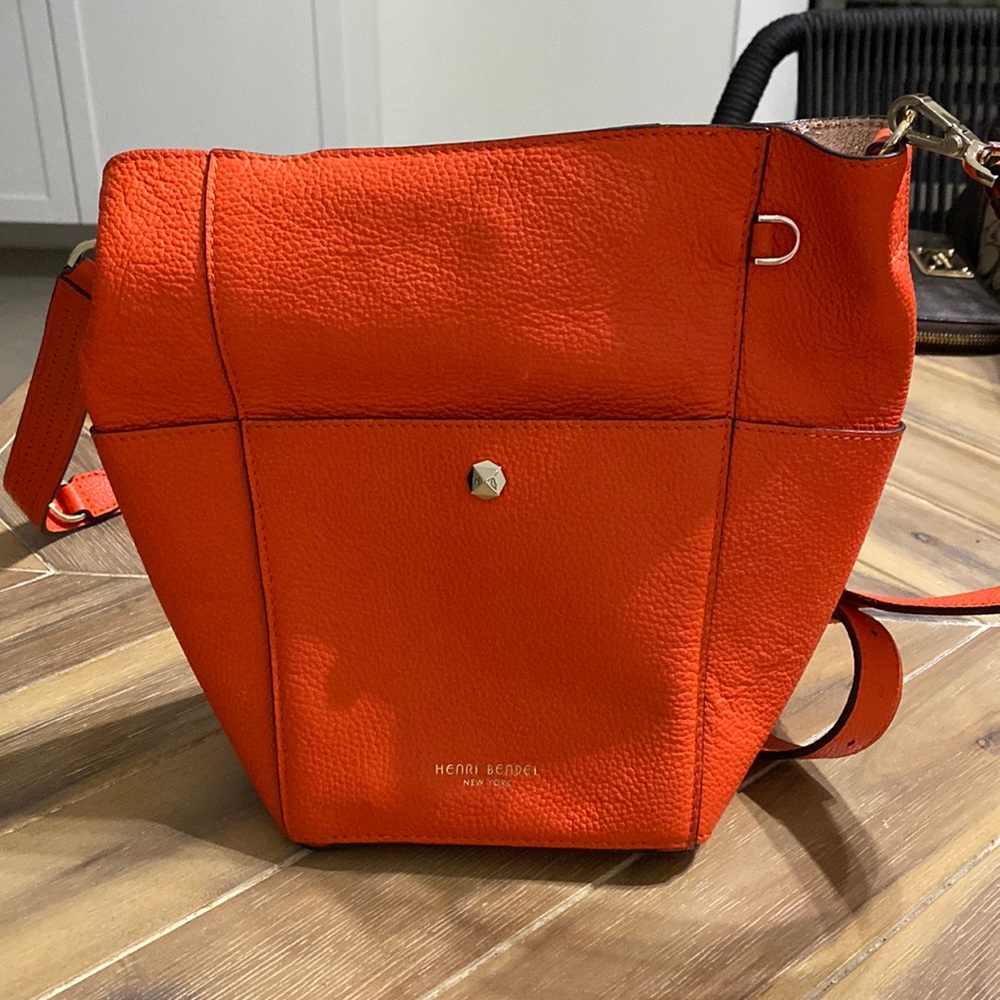Henri Bendel Orange Influencer Mini Hobo Bucket Cross Body Bag